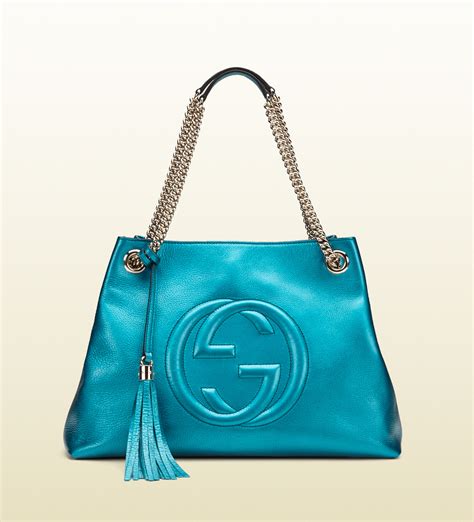 teal gucci purse|Gucci leather shoulder bag.